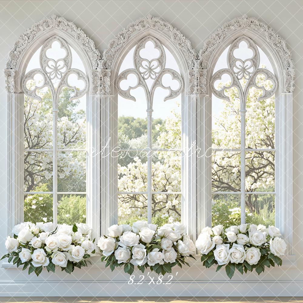 Kate Gothic Arch Windows White Roses Wedding Backdrop Designed by Mini MakeBelieve - Image 5