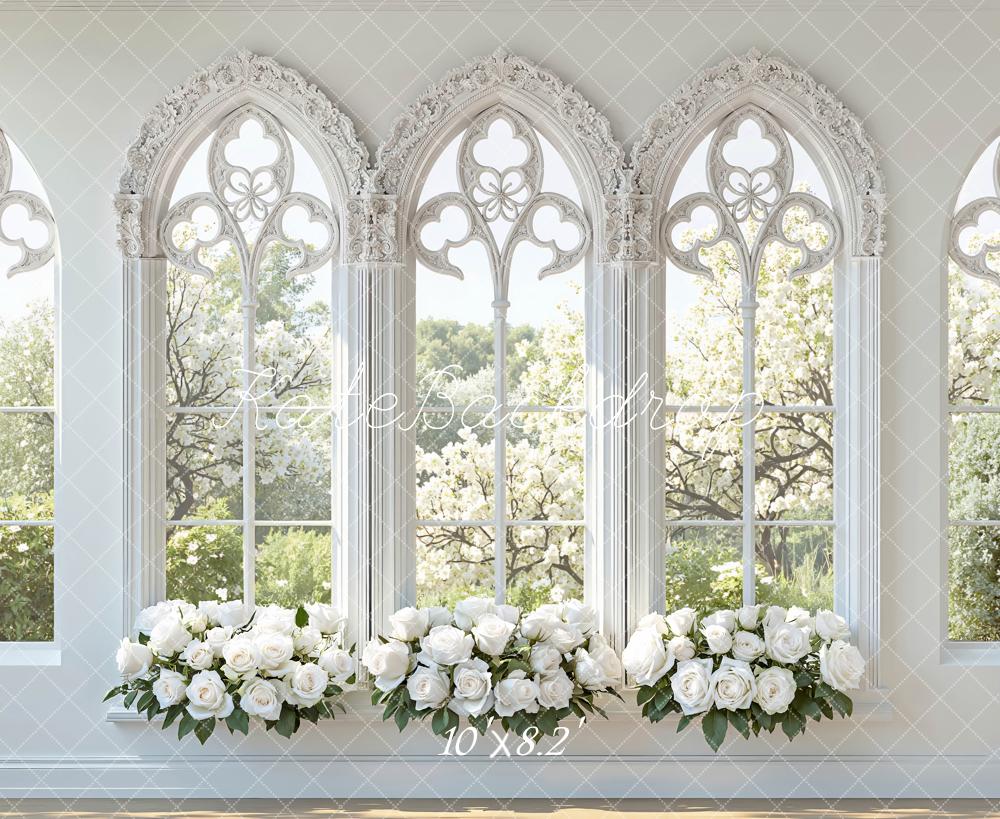 Kate Gothic Arch Windows White Roses Wedding Backdrop Designed by Mini MakeBelieve - Image 6