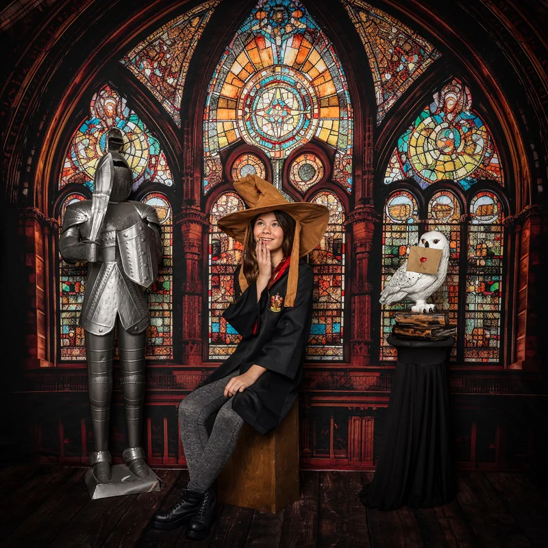 Kate Gothic Arched Stained Glass Window Backdrop Designed by Mandy Ringe Photography - Image 3