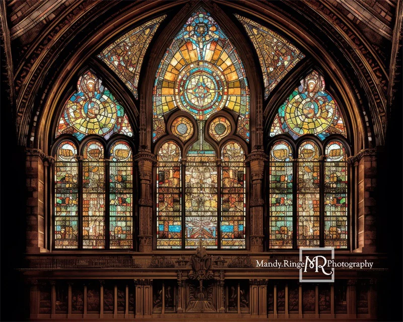 Kate Gothic Arched Stained Glass Window Backdrop Designed by Mandy Ringe Photography - Image 7