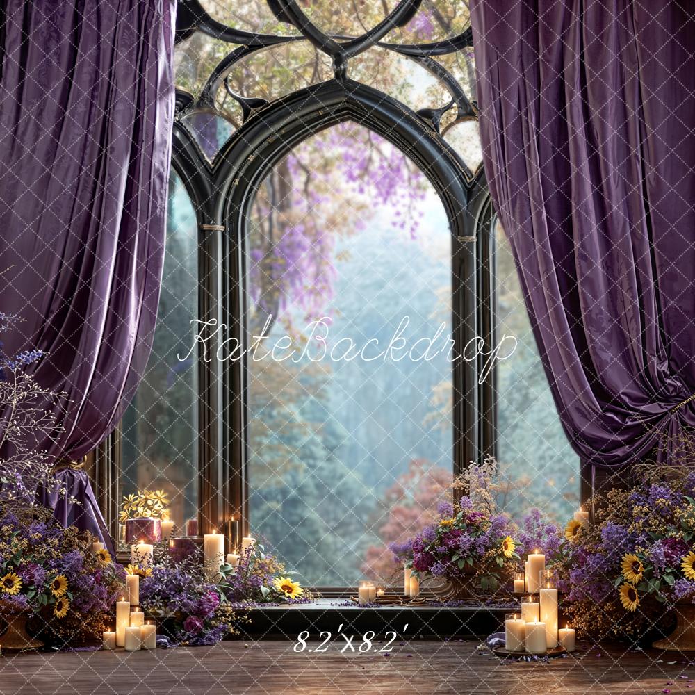 Kate Gothic Window Purple Drapes Floral Backdrop Designed by Emetselch - Image 5