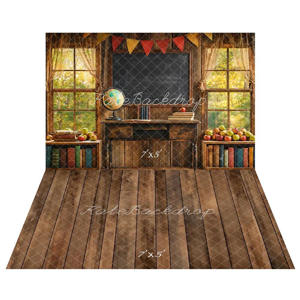 Kate Graduation Chalkboard Window Backdrop+Brown Old Wooden Floor Backdrop - Image 2