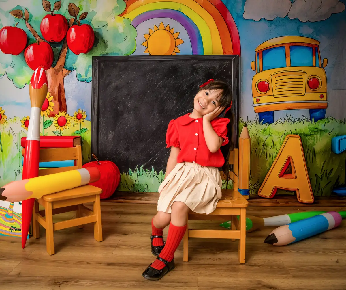 Kate Graduation School Blackboard Rainbow Apples Backdrop Designed by Mini MakeBelieve - Image 4