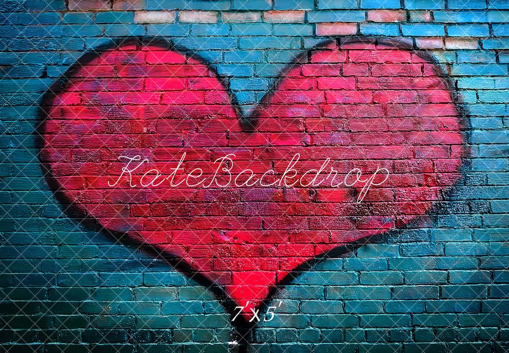 Kate Graffiti Red Heart Blue Brick Wall Backdrop Designed by Megan Leigh Photography