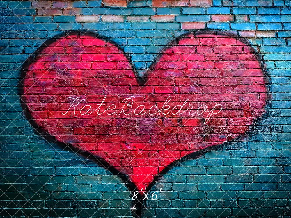 Kate Graffiti Red Heart Blue Brick Wall Backdrop Designed by Megan Leigh Photography - Image 3