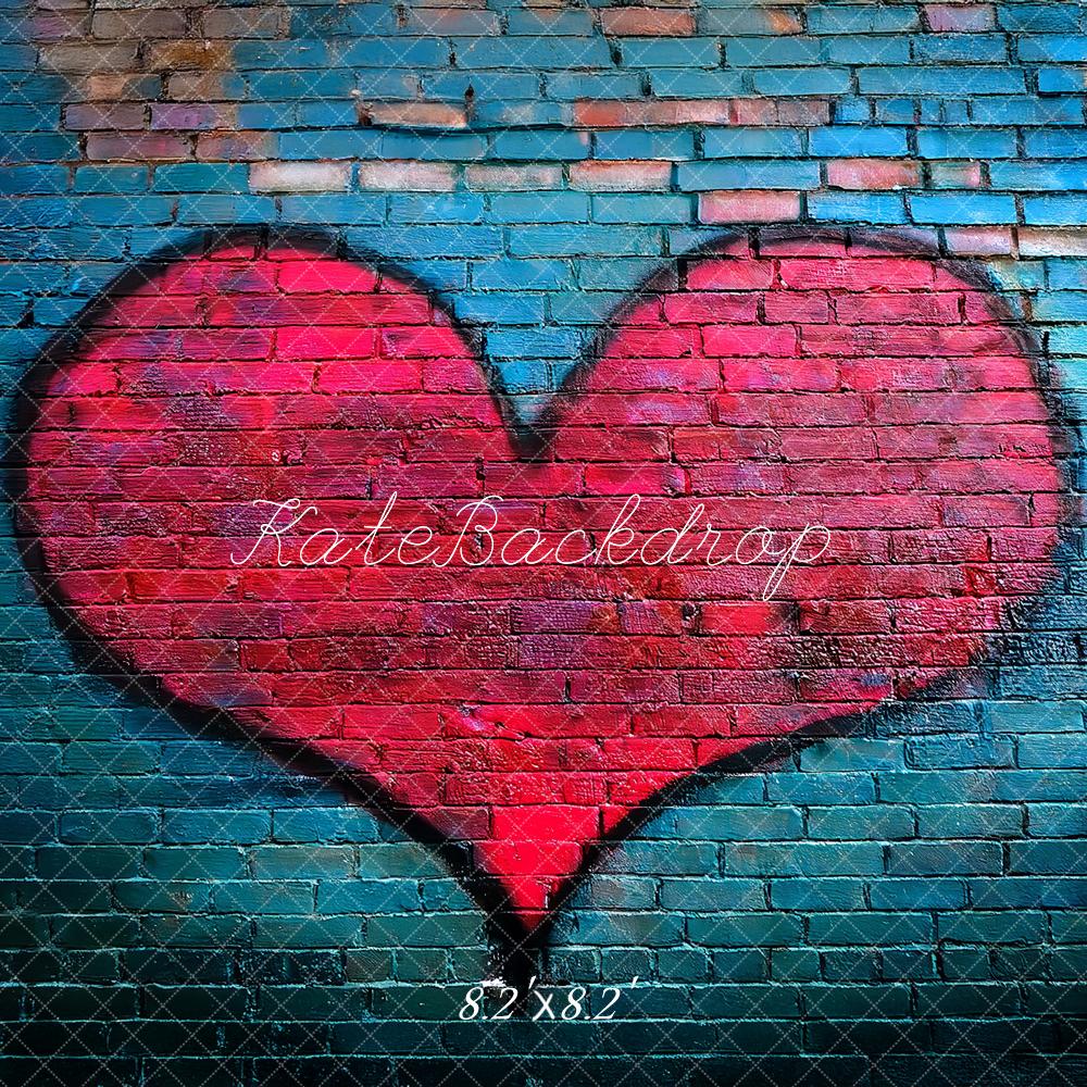 Kate Graffiti Red Heart Blue Brick Wall Backdrop Designed by Megan Leigh Photography - Image 5