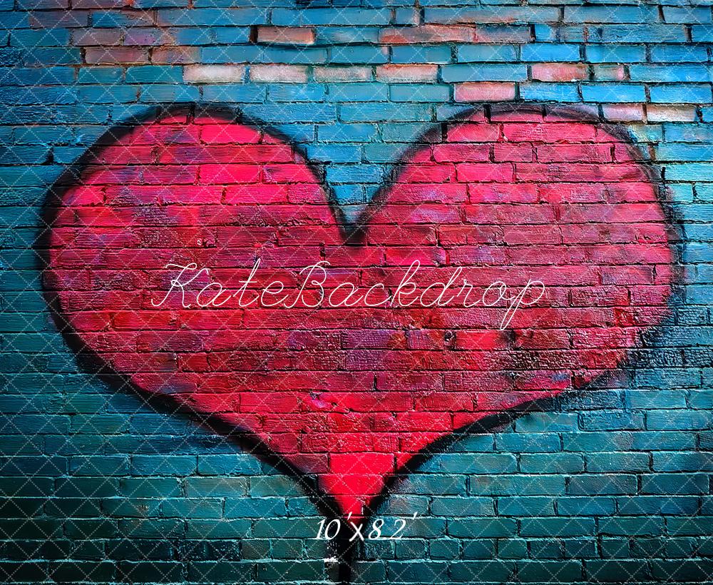 Kate Graffiti Red Heart Blue Brick Wall Backdrop Designed by Megan Leigh Photography - Image 6
