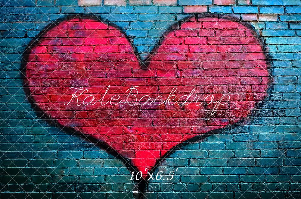 Kate Graffiti Red Heart Brick Wall Fleece Backdrop Designed by Megan Leigh Photography - Image 2