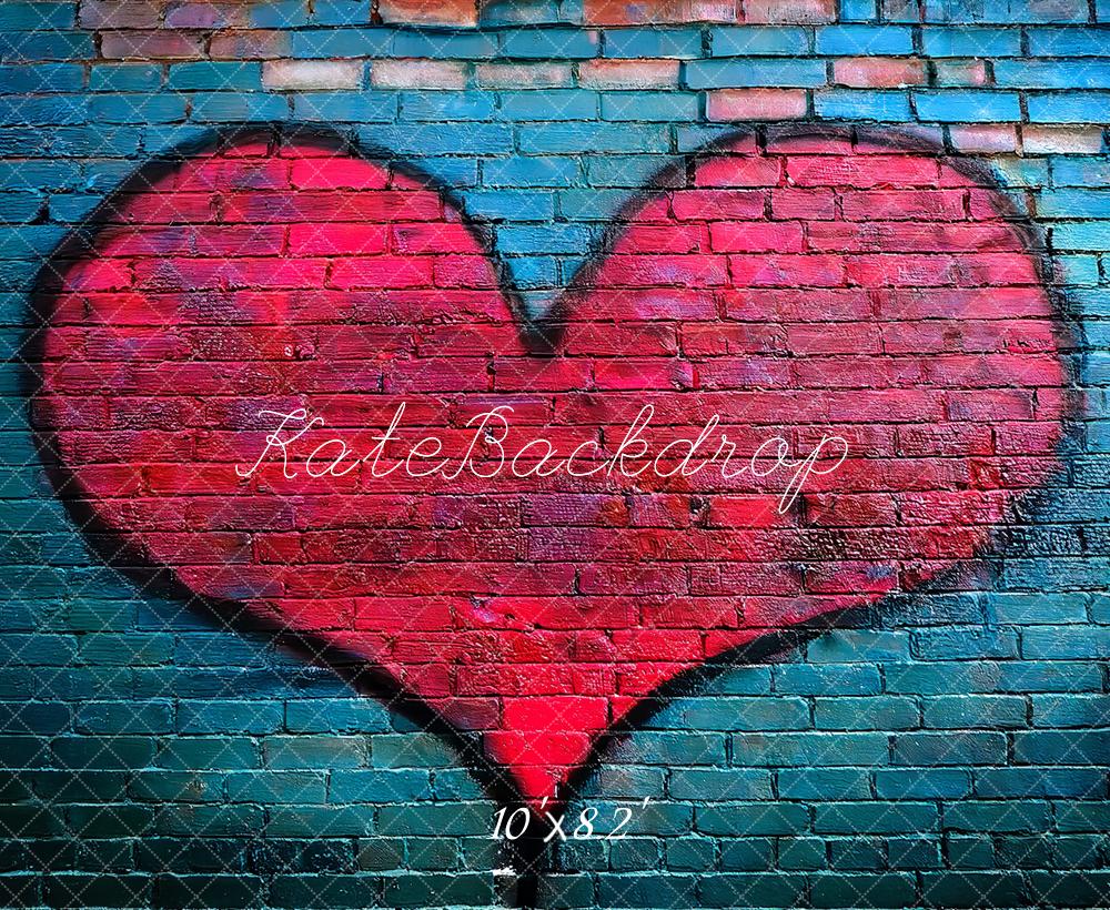 Kate Graffiti Red Heart Brick Wall Fleece Backdrop Designed by Megan Leigh Photography - Image 3