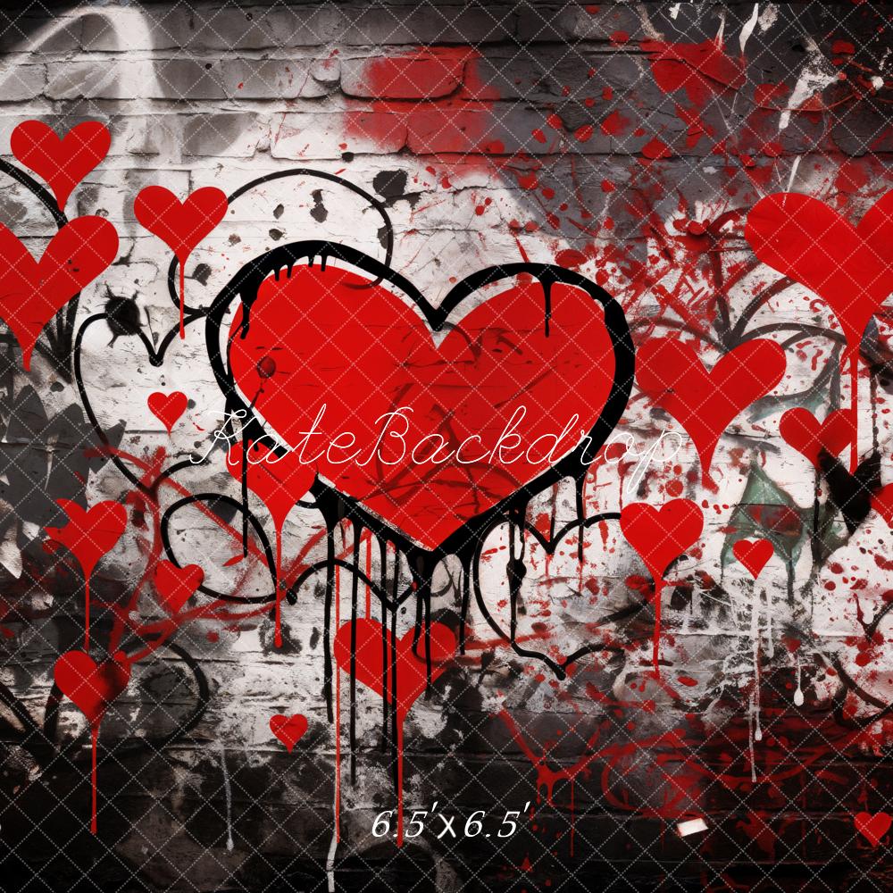 Kate Valentine Graffiti Red Hearts Brick Wall Backdrop Designed by Emetselch - Image 2