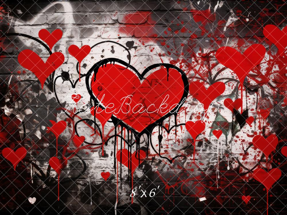 Kate Valentine Graffiti Red Hearts Brick Wall Backdrop Designed by Emetselch - Image 3