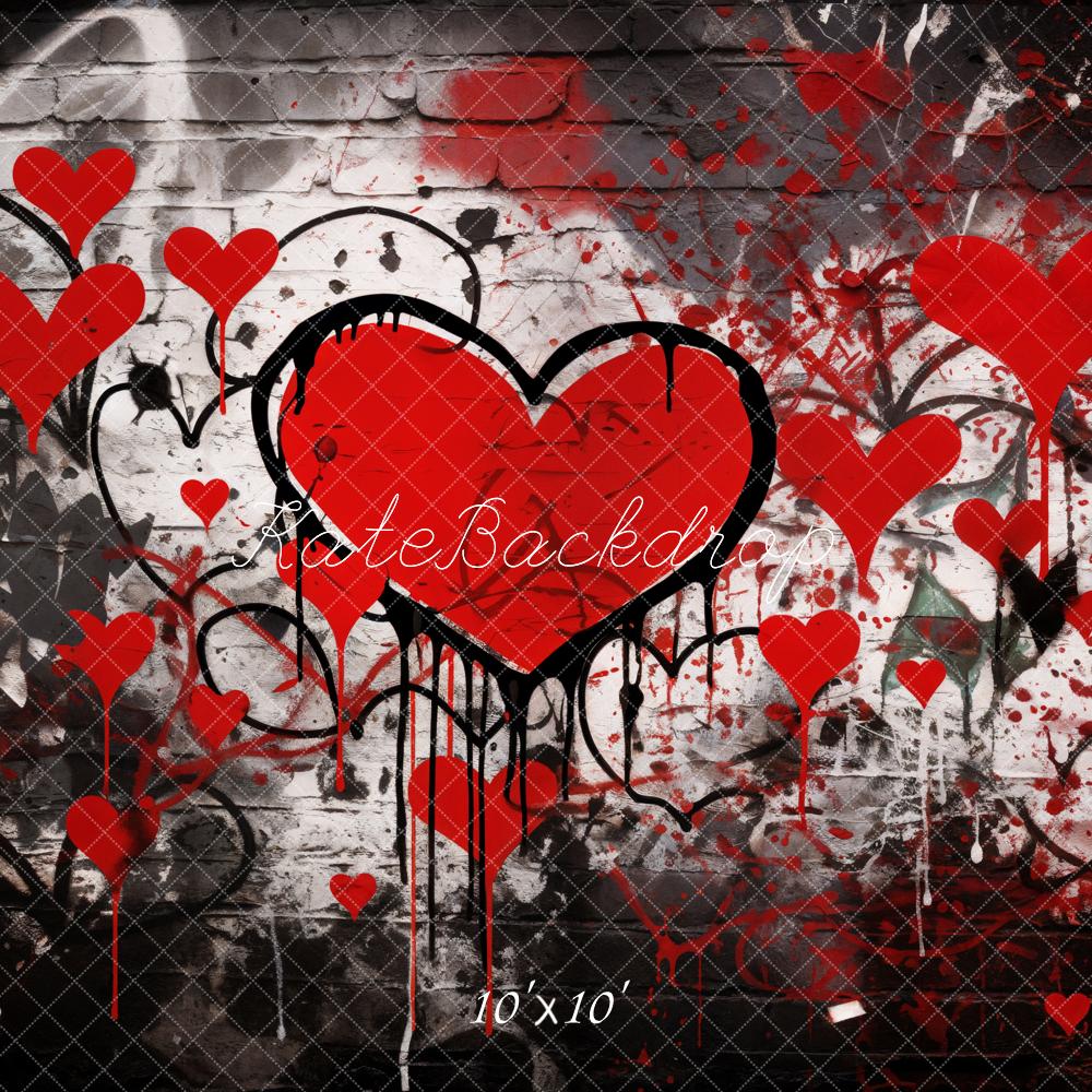 Kate Valentine Graffiti Red Hearts Brick Wall Backdrop Designed by Emetselch - Image 7