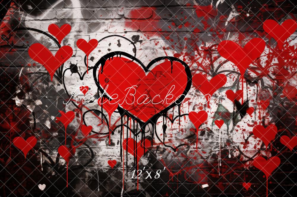 Kate Valentine Graffiti Red Hearts Brick Wall Backdrop Designed by Emetselch - Image 8