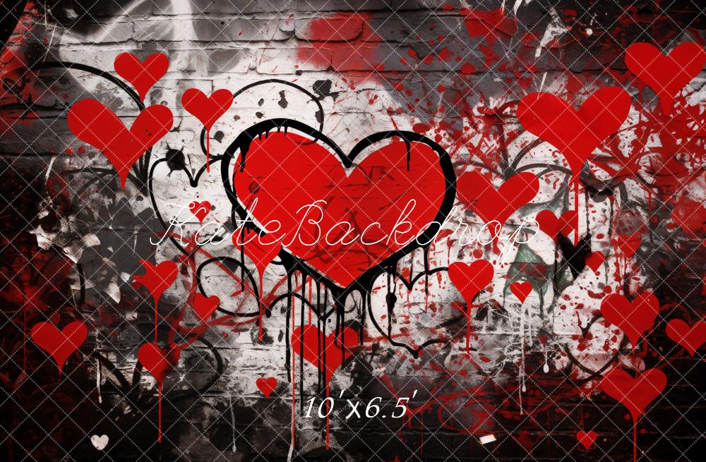 Kate Valentine Graffiti Red Hearts Wall Fleece Backdrop Designed by Emetselch - Image 2