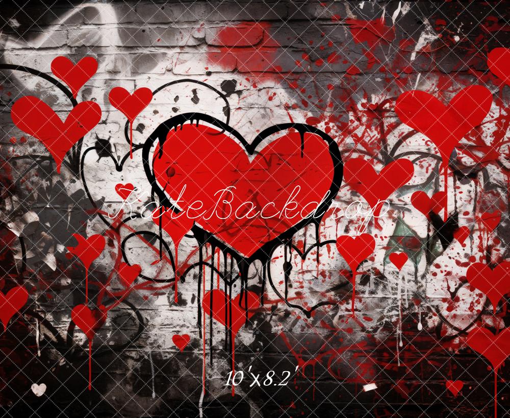 Kate Valentine Graffiti Red Hearts Wall Fleece Backdrop Designed by Emetselch - Image 3