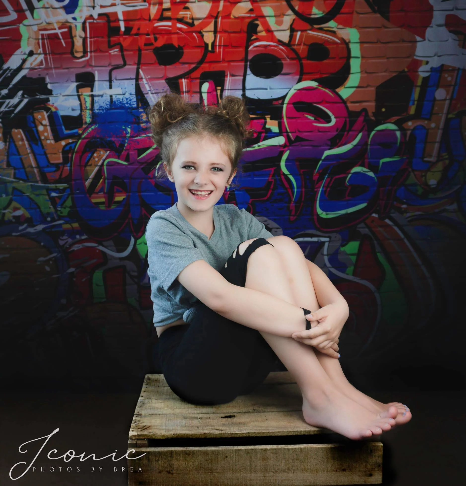 Kate Graffiti Wall Background Retro Grey Brick Floor Backdrop for Photo - Image 3
