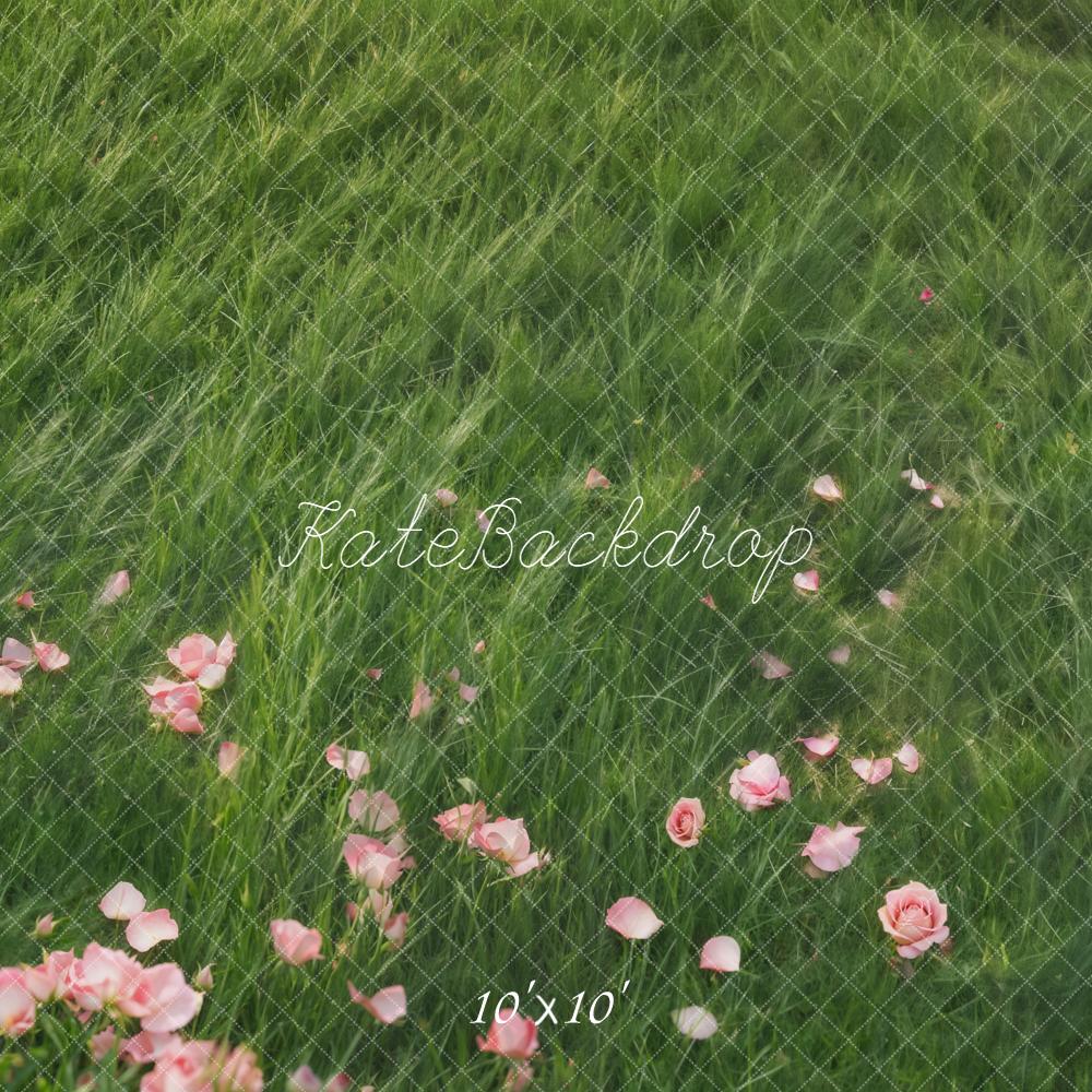 Kate Grass Field Pink Rose Petals Backdrop Designed by Emetselch - Image 7