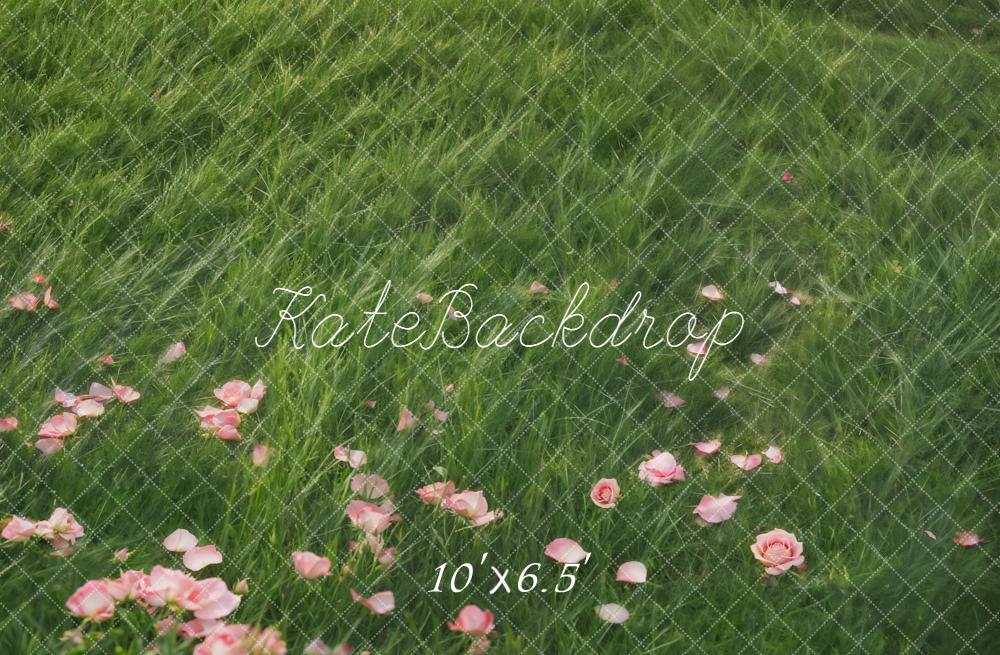 Kate Grass Pink Rose Petals Fleece Backdrop Designed by Emetselch - Image 2