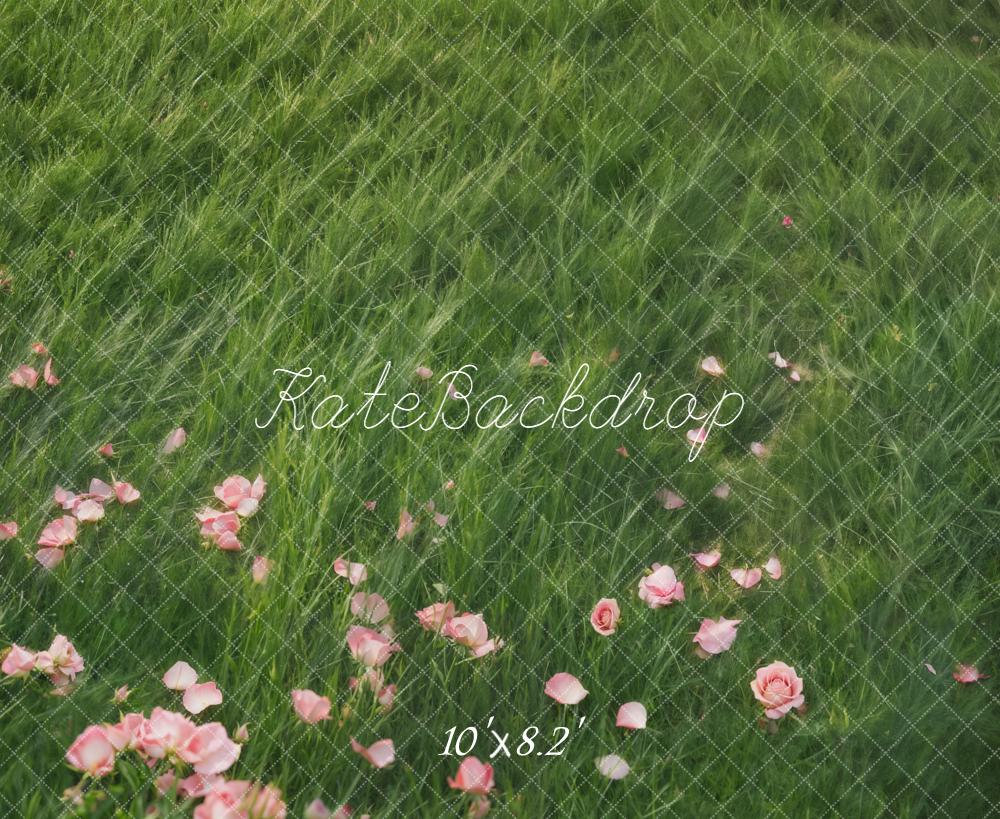 Kate Grass Pink Rose Petals Fleece Backdrop Designed by Emetselch - Image 3
