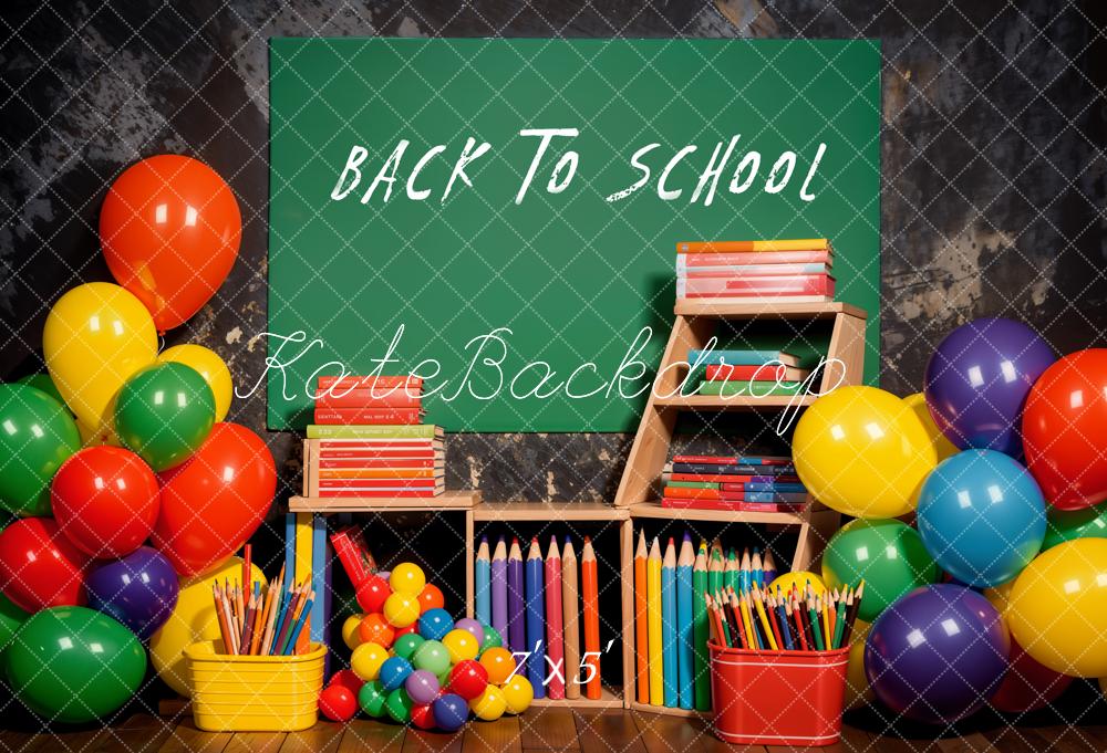 Kate Green Back to School Colorful Balloon Grey Wall Backdrop Designed by Emetselch - Image 2