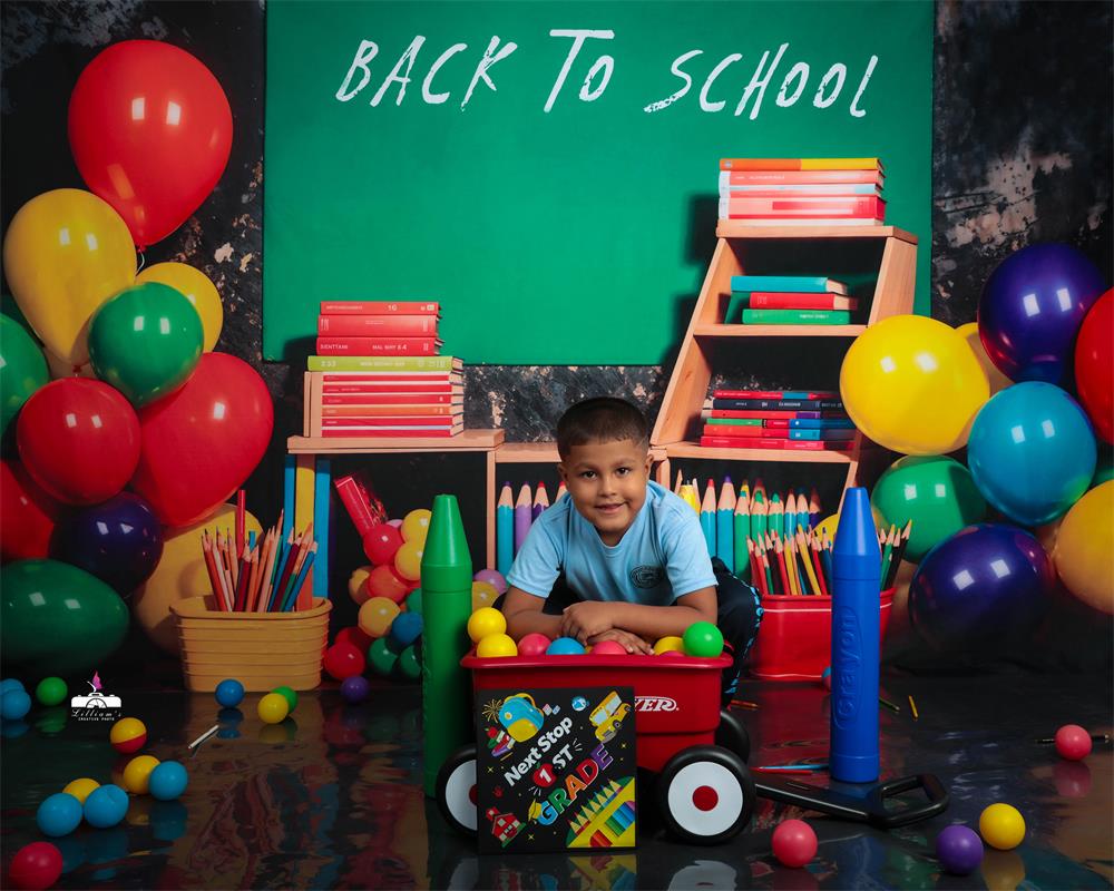 Kate Green Back to School Colorful Balloon Grey Wall Backdrop Designed by Emetselch - Image 3