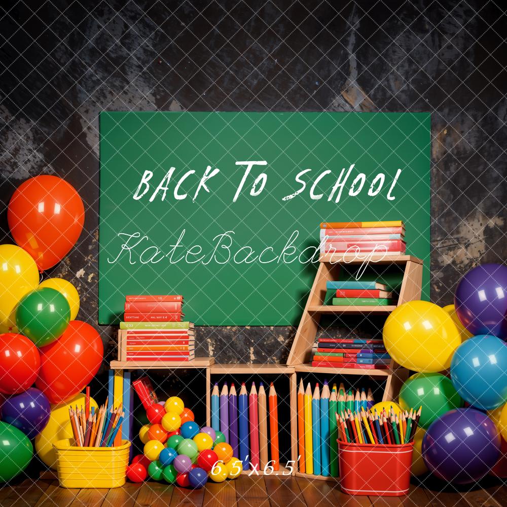 Kate Green Back to School Colorful Balloon Grey Wall Backdrop Designed by Emetselch - Image 4