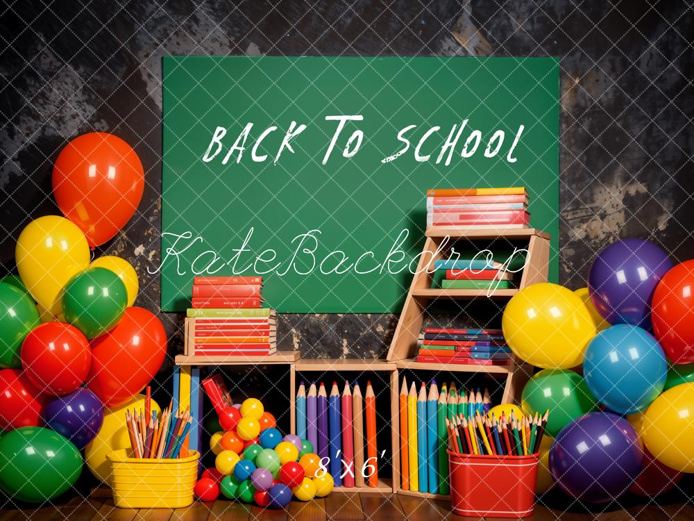 Kate Green Back to School Colorful Balloon Grey Wall Backdrop Designed by Emetselch - Image 5