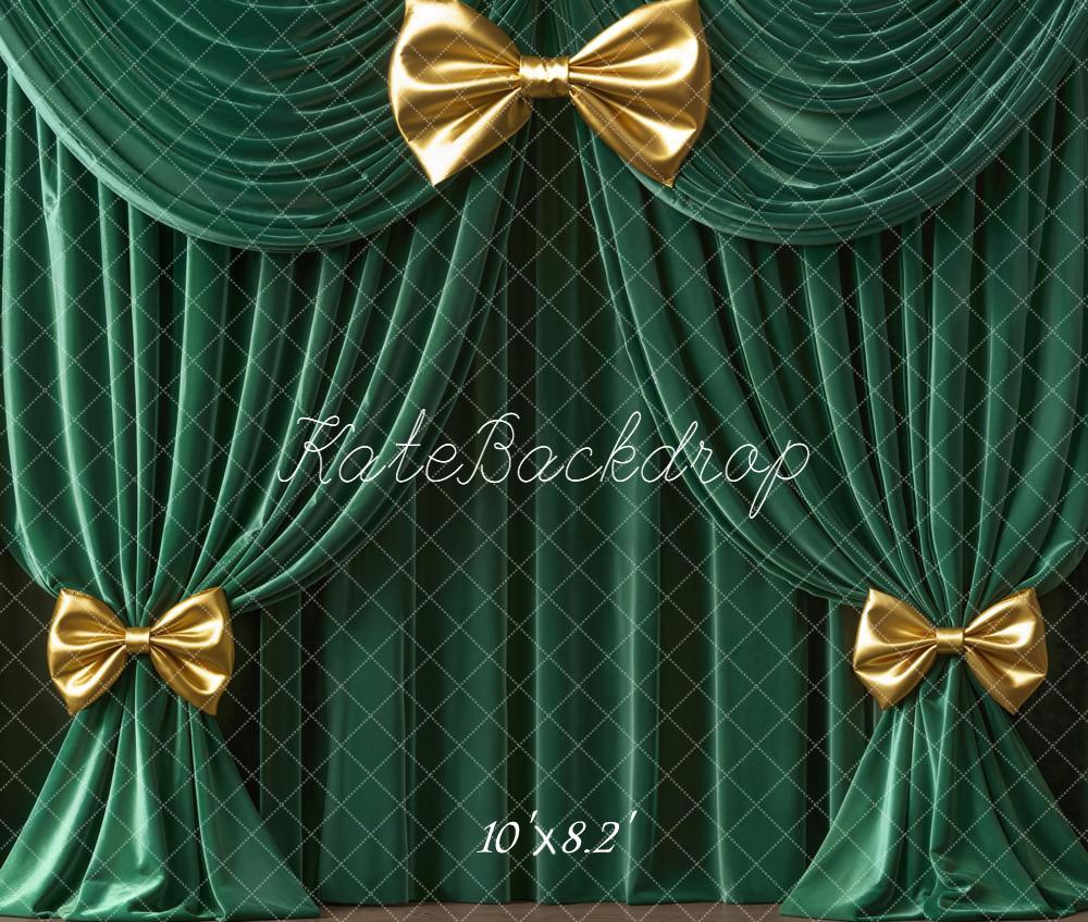 Kate Green Curtains Gold Bows Ornate Fleece Backdrop Designed by Emetselch - Image 3