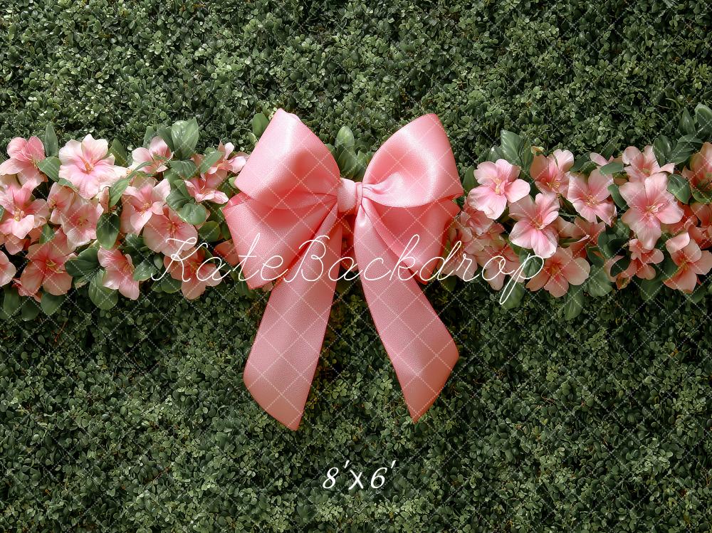 Kate Greenery Pink Floral Bow Ribbon Backdrop Designed by Angela Marie Photography - Image 3