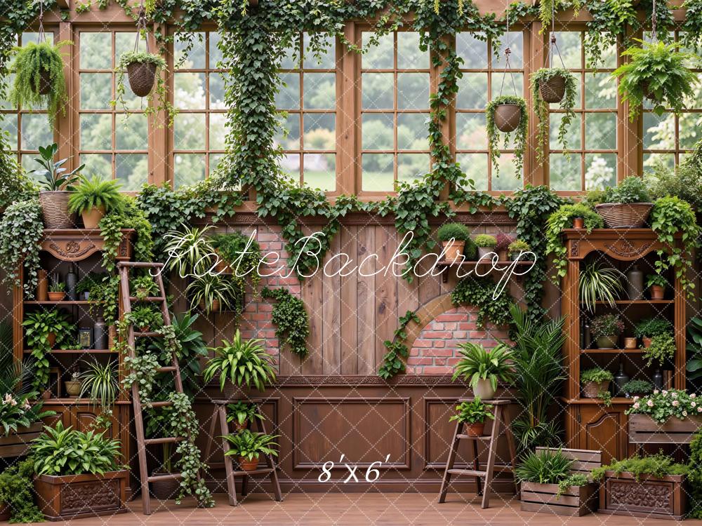 Kate Greenhouse Plants Brick Arch Wooden Shelves Backdrop Designed by Mini MakeBelieve - Image 3