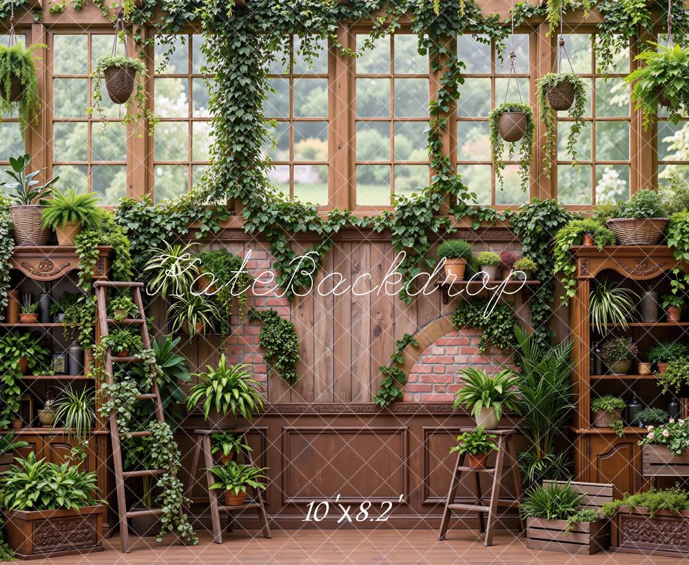 Kate Greenhouse Plants Brick Arch Wooden Shelves Backdrop Designed by Mini MakeBelieve - Image 6