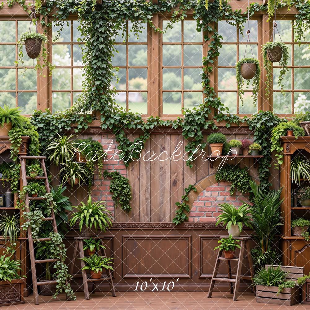 Kate Greenhouse Plants Brick Arch Wooden Shelves Backdrop Designed by Mini MakeBelieve - Image 7