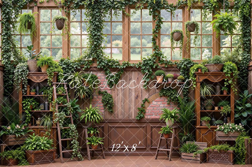 Kate Greenhouse Plants Brick Arch Wooden Shelves Backdrop Designed by Mini MakeBelieve - Image 8