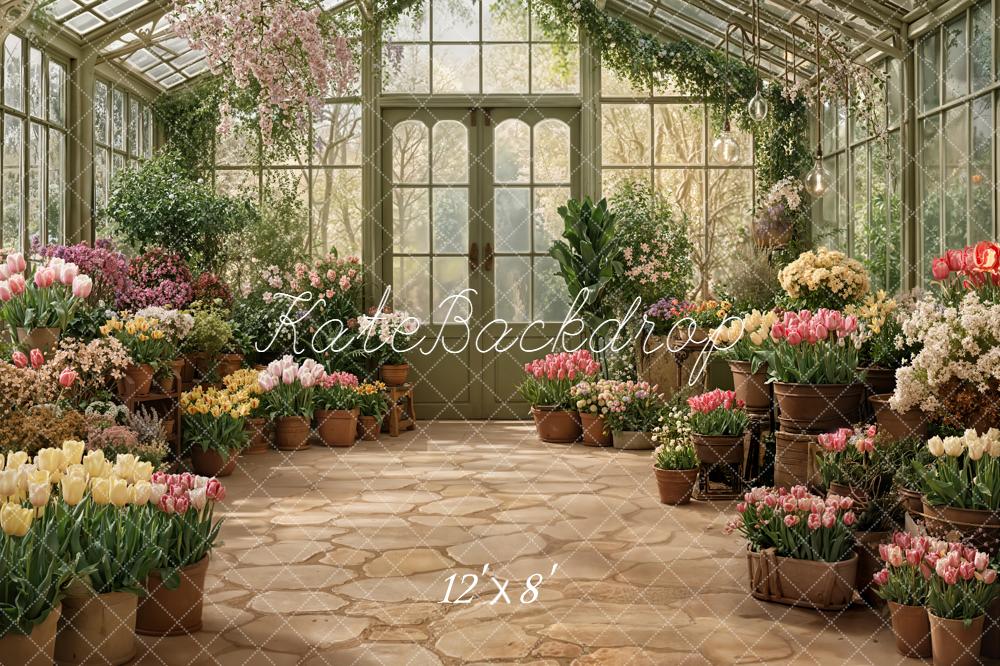 Kate Greenhouse Potted Flowers Cobblestone Fleece Backdrop Designed by Emstselch - Image 4