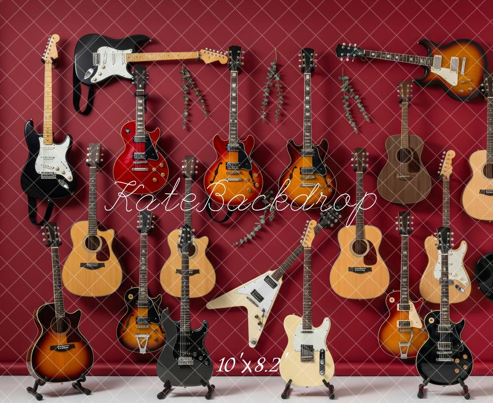 Kate Guitar Display Red Wall Fleece Backdrop Designed by Patty Robert - Image 3