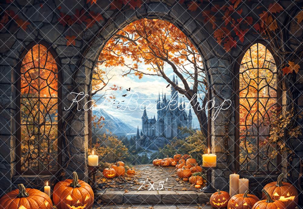 Kate Halloween Arch Maple Castle Pumpkin Backdrop Designed by Emetselch - Image 2