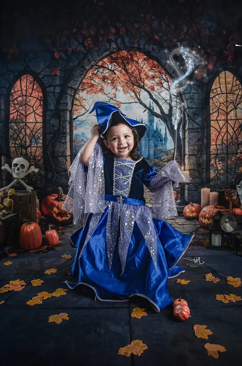 Kate Halloween Arch Maple Castle Pumpkin Backdrop Designed by Emetselch - Image 3