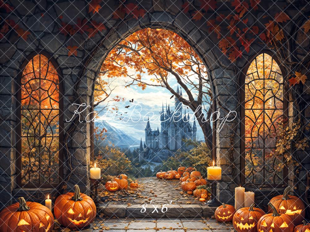Kate Halloween Arch Maple Castle Pumpkin Backdrop Designed by Emetselch - Image 4
