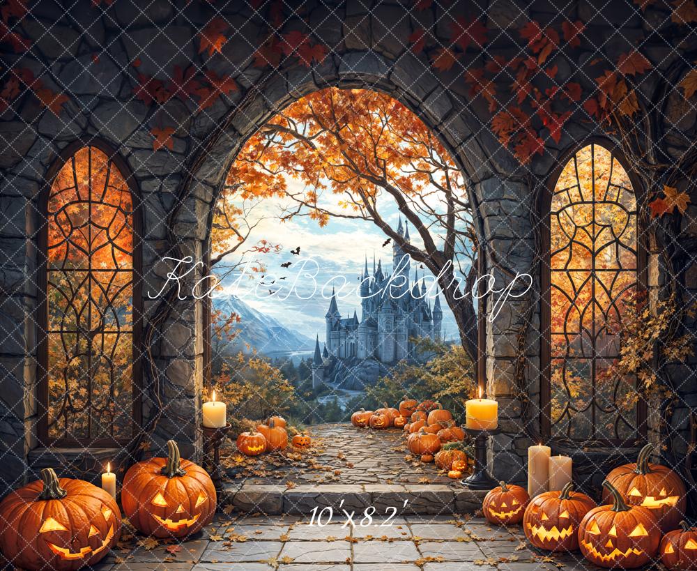 Kate Halloween Arch Maple Castle Pumpkin Backdrop Designed by Emetselch - Image 5
