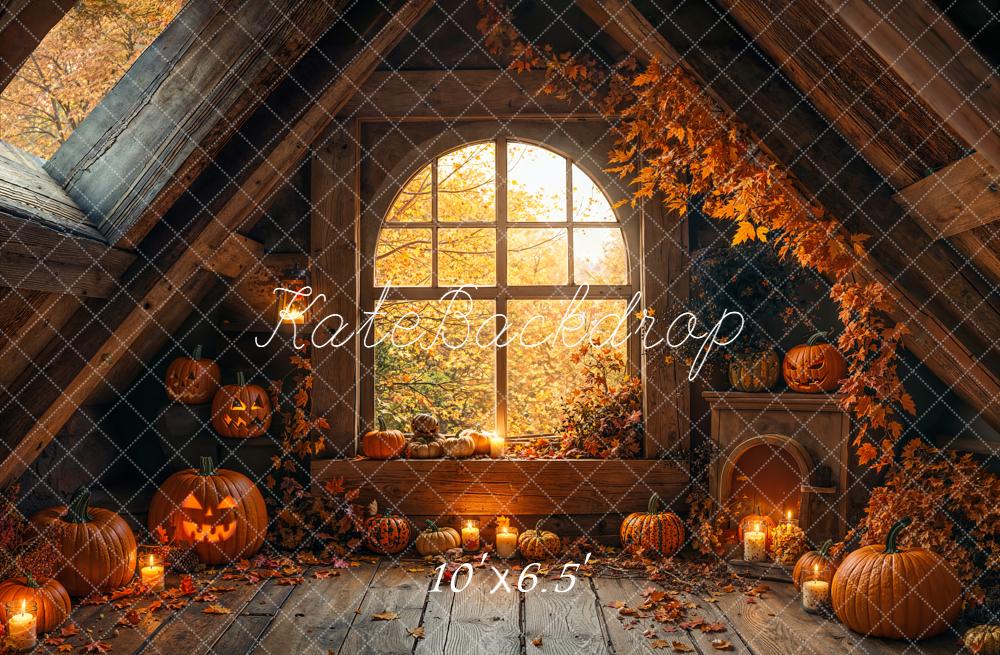 Kate Halloween Attic Pumpkins Autumn Fleece Backdrop Designed by Emetselch - Image 2