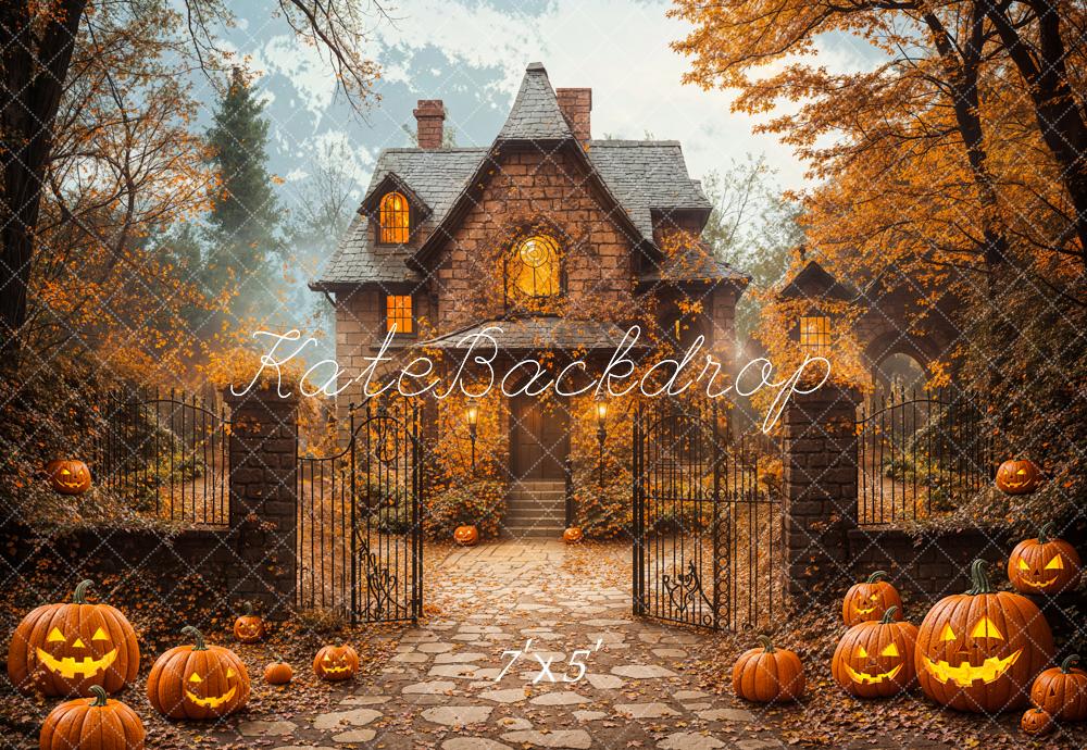 Kate Halloween Autumn House Maple Tree Backdrop Designed by Emetselch - Image 2