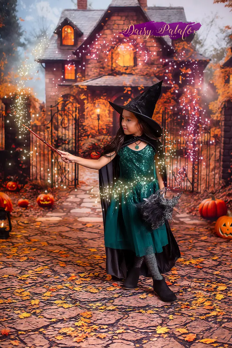 Kate Halloween Autumn House Maple Tree Backdrop Designed by Emetselch - Image 4