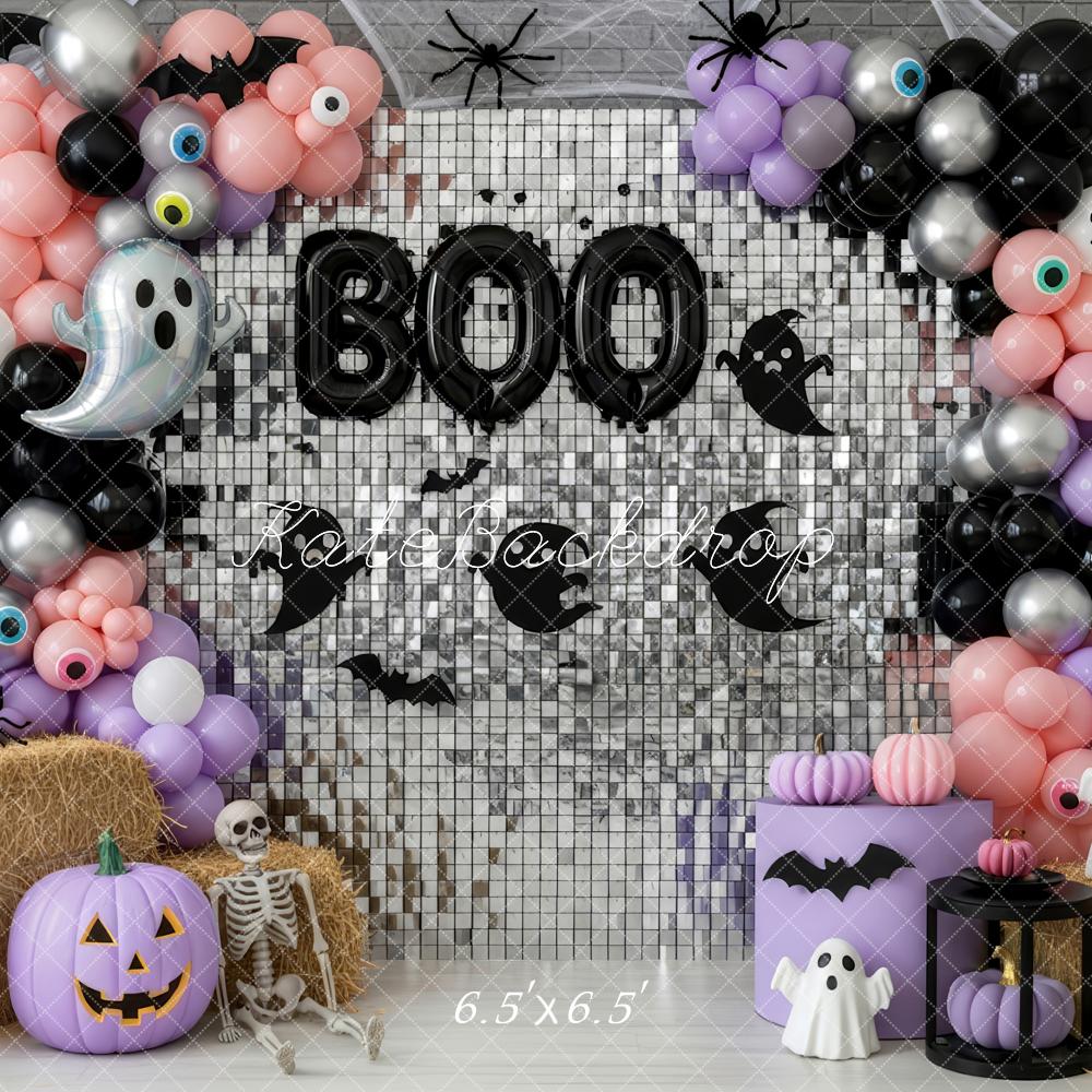Kate Halloween Balloons Ghosts Silver Wall Backdrop Designed by Patty Robert - Image 2
