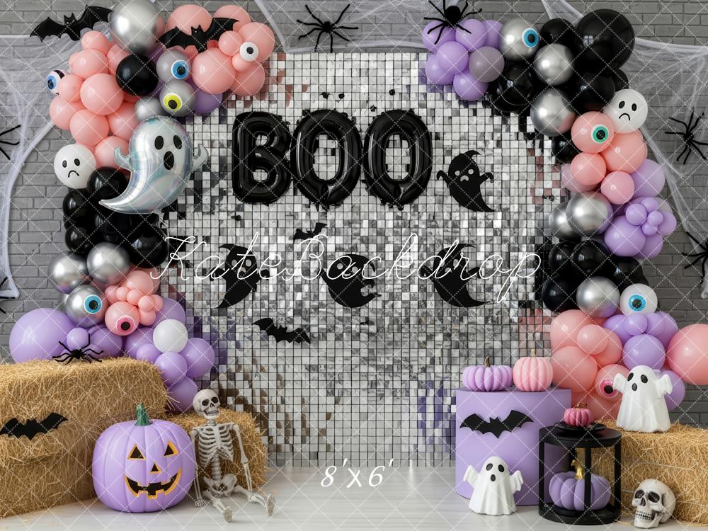 Kate Halloween Balloons Ghosts Silver Wall Backdrop Designed by Patty Robert - Image 3