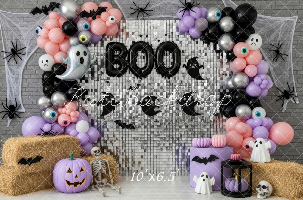 Kate Halloween Balloons Ghosts Silver Wall Backdrop Designed by Patty Robert - Image 4