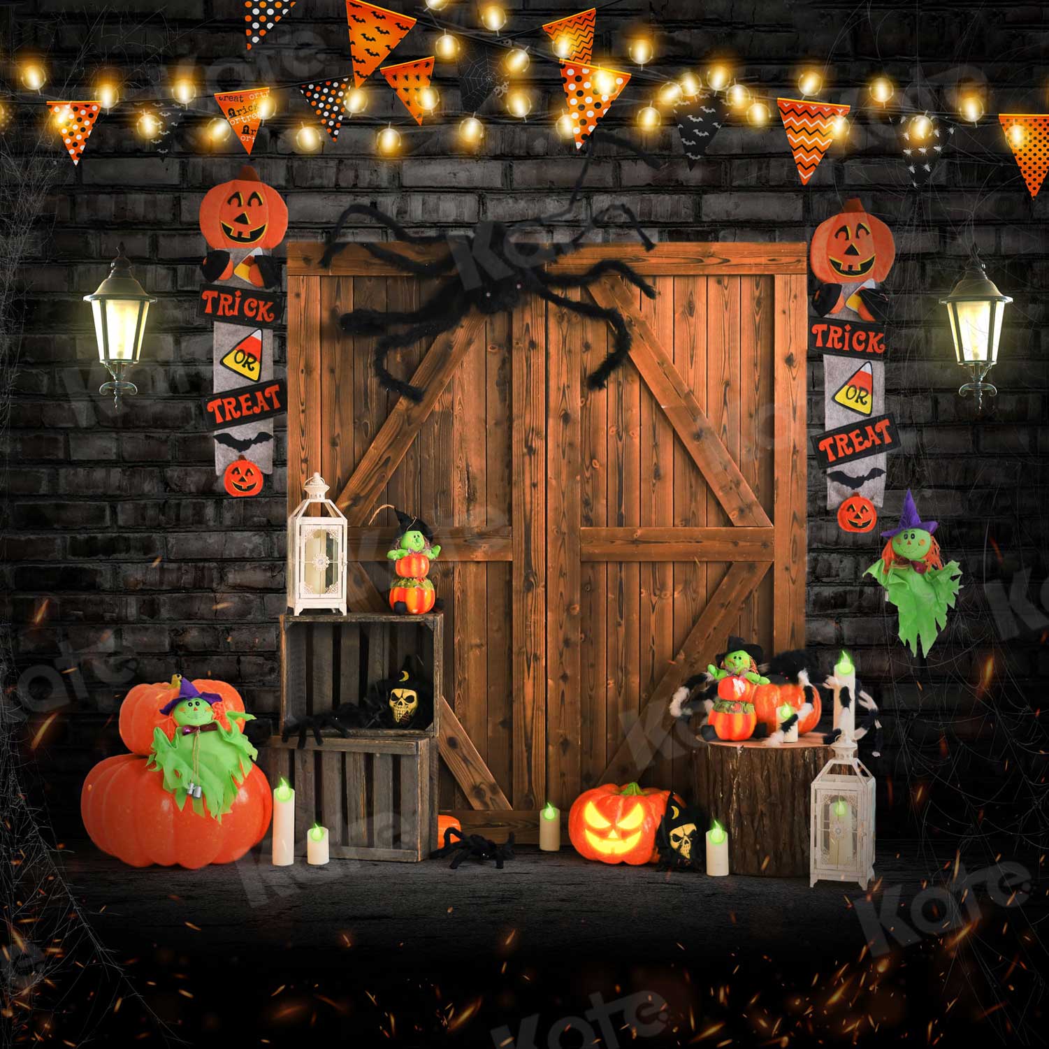 Kate Halloween Barn Door Pumpkins Backdrop for Photography - Image 2