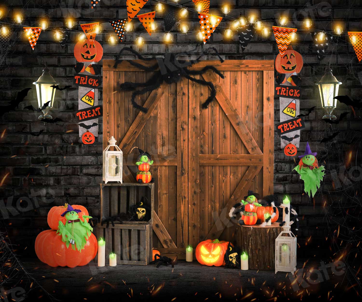 Kate Halloween Barn Door Pumpkins Backdrop for Photography - Image 3