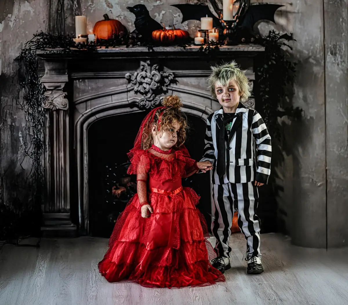 Kate Halloween Bat Gray Fireplace Backdrop Designed by Emetselch - Image 4
