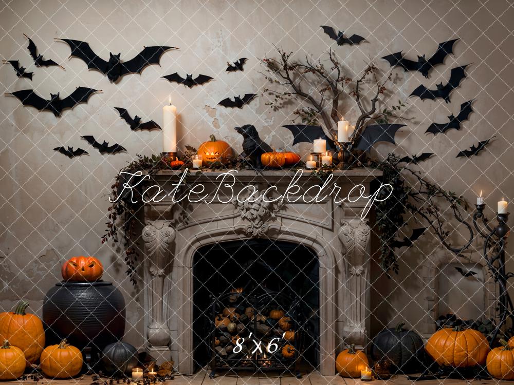 Kate Halloween Bat Gray Fireplace Backdrop Designed by Emetselch - Image 7