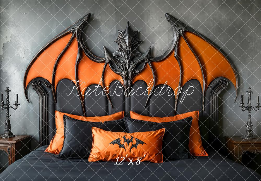 Kate Halloween Bat Headboard Orange Black Fleece Backdrop Designed by Emetselch - Image 2